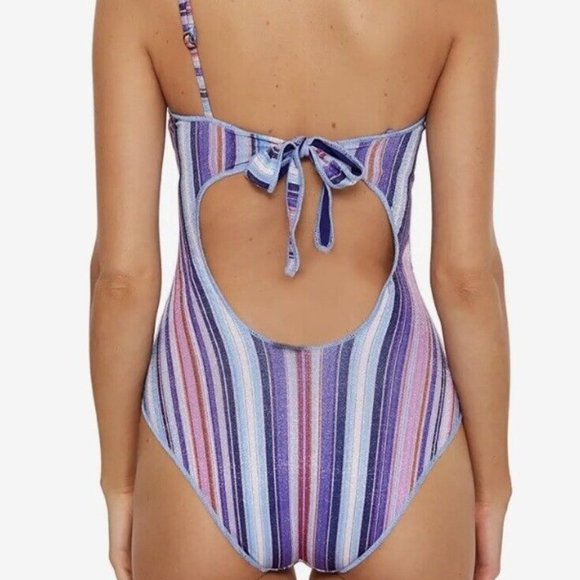 Becca South Coast Printed Metallic Asymmetrical One-Piece Swimsuit Size Small - Picture 10 of 11